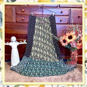 Vintage TRIO NY Peasant Patchwork Maxi Skirt in Yellow, Green & Black EUC